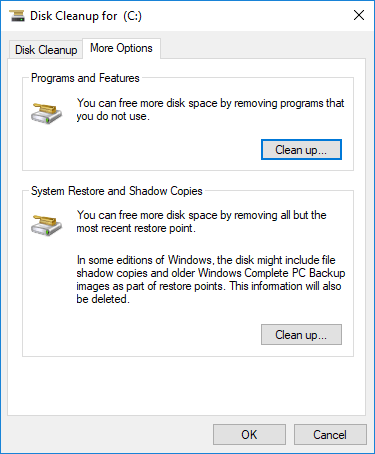 Disk cleanup on win 10